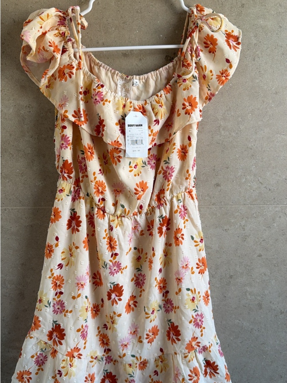 Peach Floral Off-Shoulder Mini Dress - Picture 4 of 4